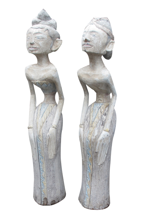 Set de 2 LoroBlonyo - couple de mariés Balinais - en bois de teck patiné